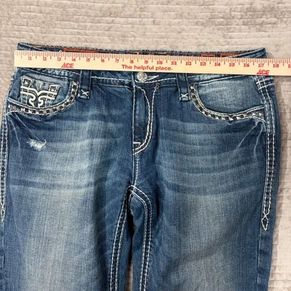 Rock Revival Women's Jeans Liberty EB6 Bootcut Embellished Denim Metal Studs 31